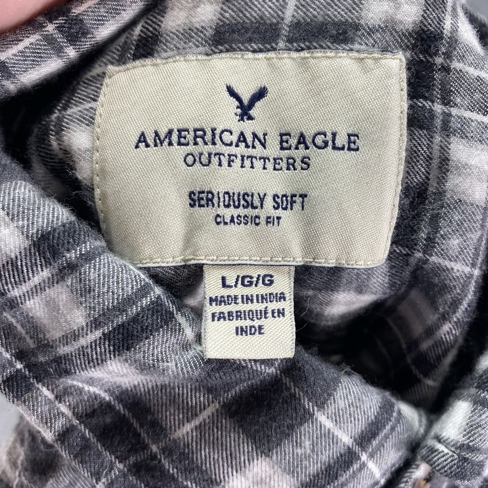 American Eagle Button Down Shirt Mens Large Black White Plaid Long Sleeve Casual - Picture 2 of 11